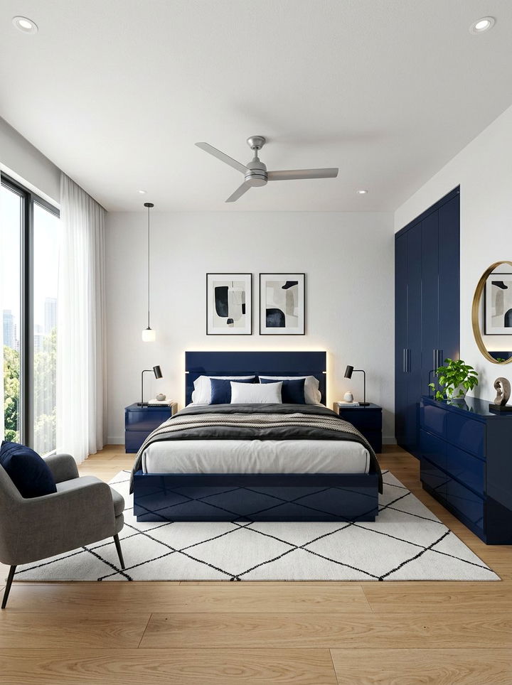Navy Modern Bedroom - 30 minimalist navy bedroom ideas