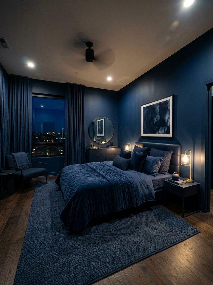 Navy Monochrome Dark Bedroom - 30 navy bedroom design ideas