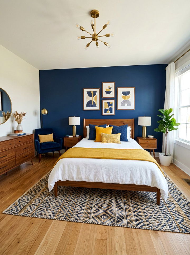 Navy Mustard Yellow Accent Bedroom - 30 navy bedroom design ideas