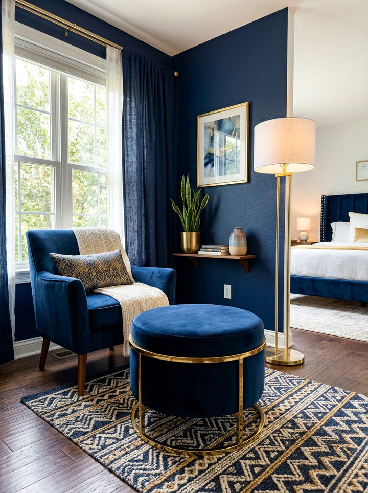 Navy Ottoman Stool - 30 navy gold bedroom ideas