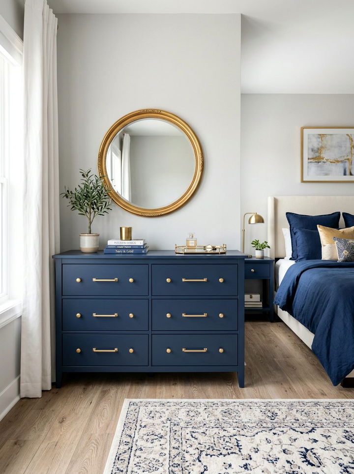 Navy Painted Dresser - 30 navy gold bedroom ideas