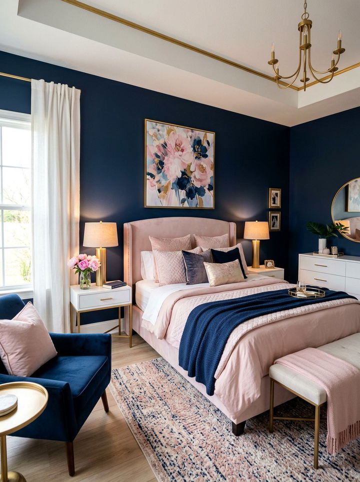 Navy Pink Feminine Bedroom - 30 navy bedroom design ideas