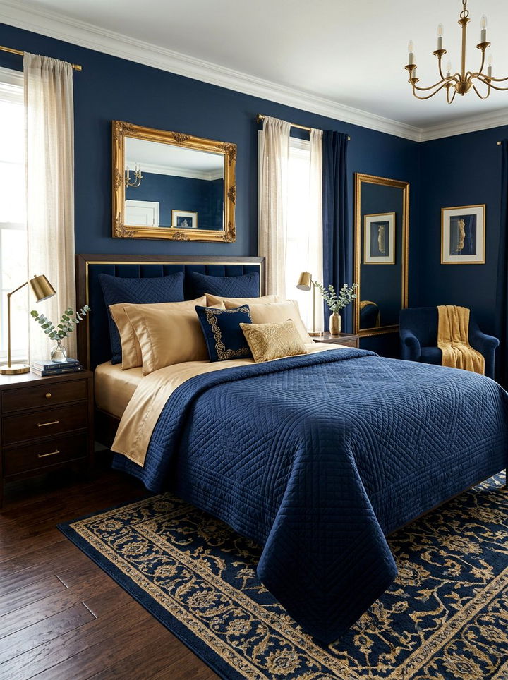 Navy Quilted Coverlet - 30 navy gold bedroom ideas