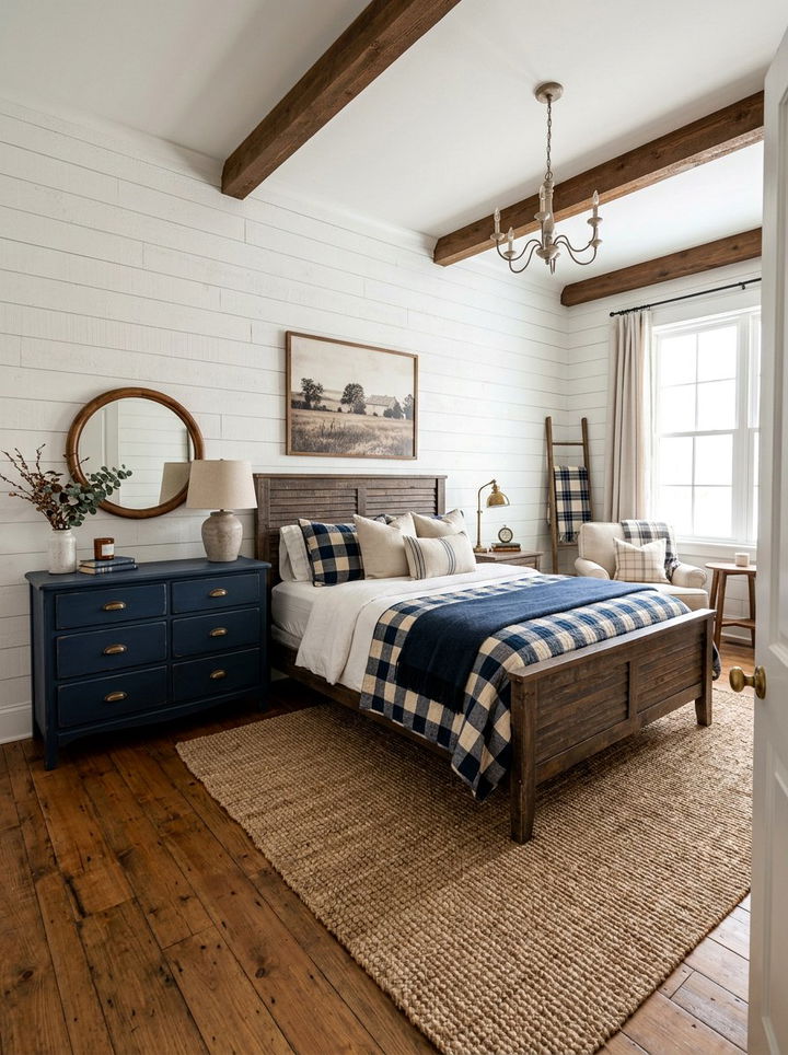 Navy Rustic Farmhouse Bedroom - 30 navy bedroom design ideas