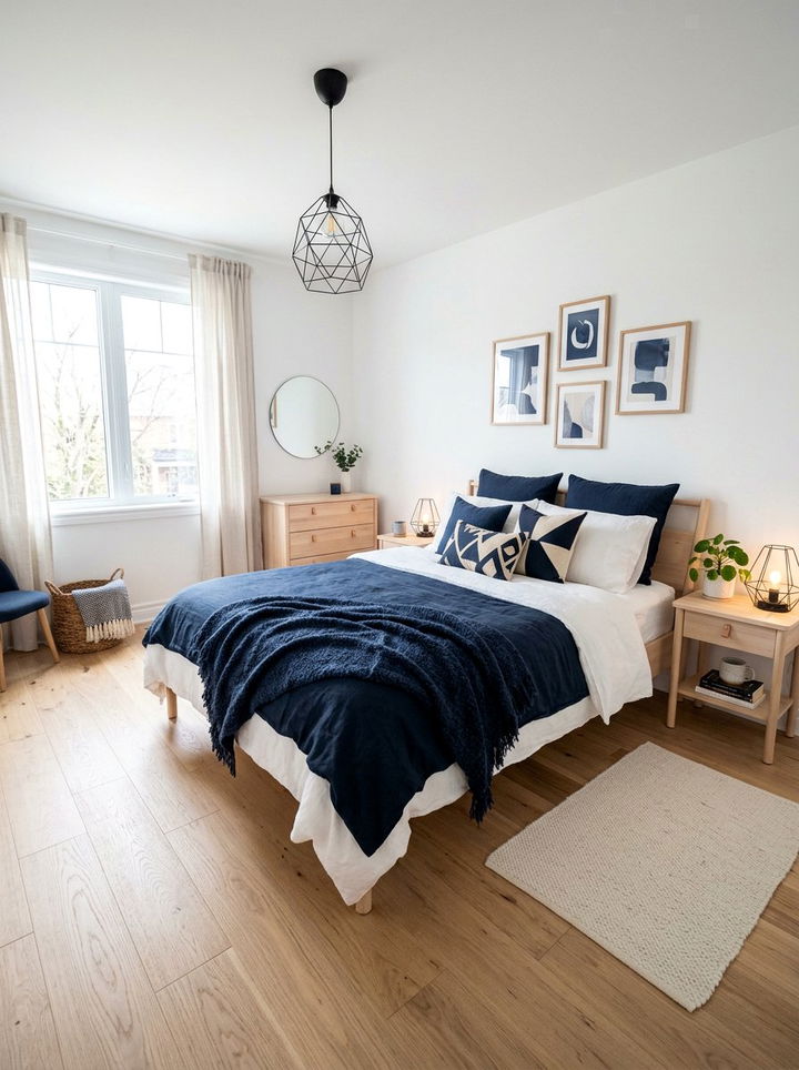 Navy Scandinavian Bedroom - 30 minimalist navy bedroom ideas