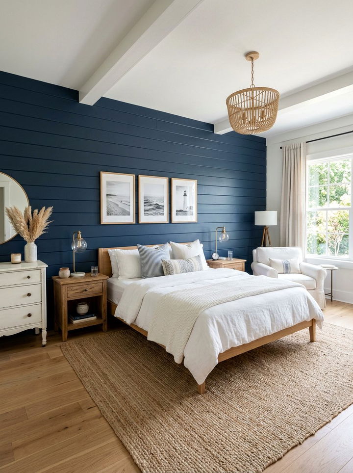 Navy Shiplap Wall Bedroom - 30 navy bedroom design ideas
