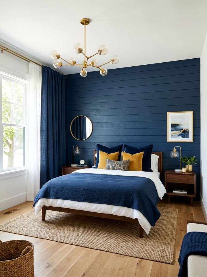 Navy Shiplap Wall - 30 navy gold bedroom ideas