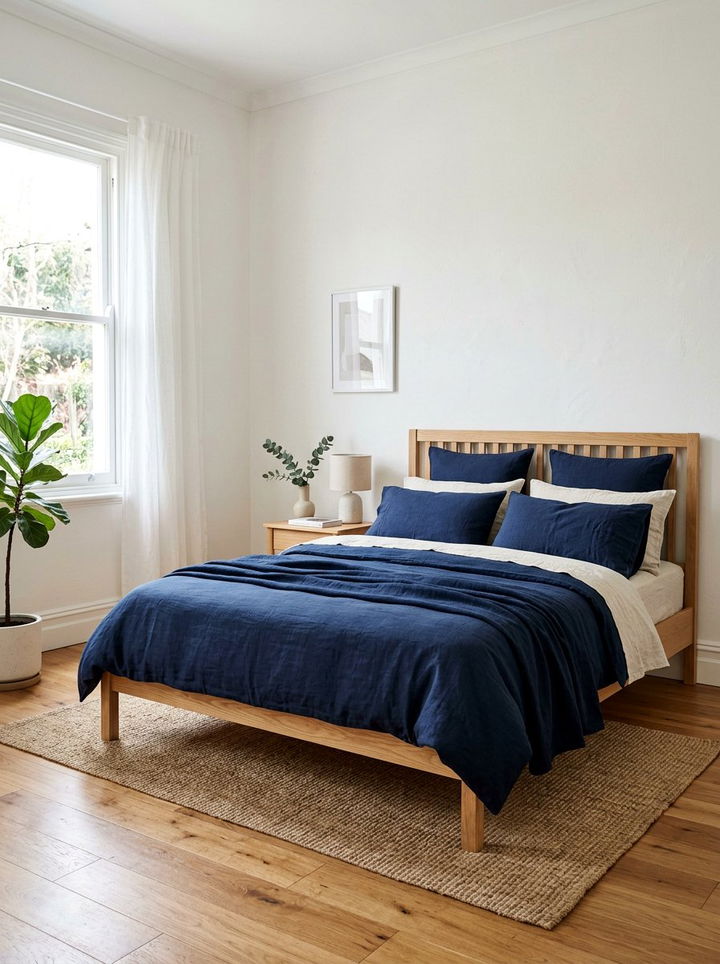 Navy Soft Linen Bedroom - 30 minimalist navy bedroom ideas