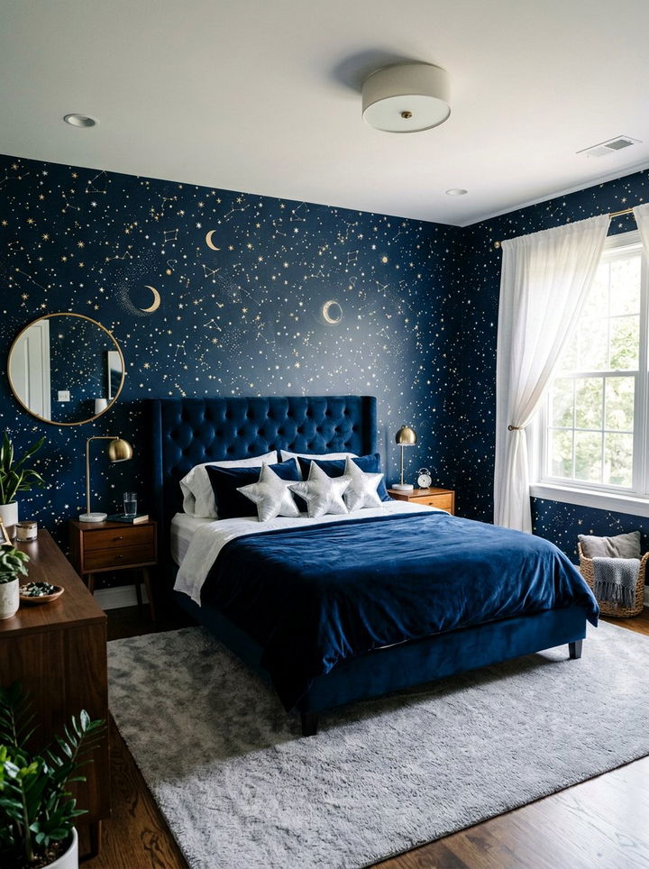 Navy Starry Sky Wallpaper - 30 bedroom removable wallpapers