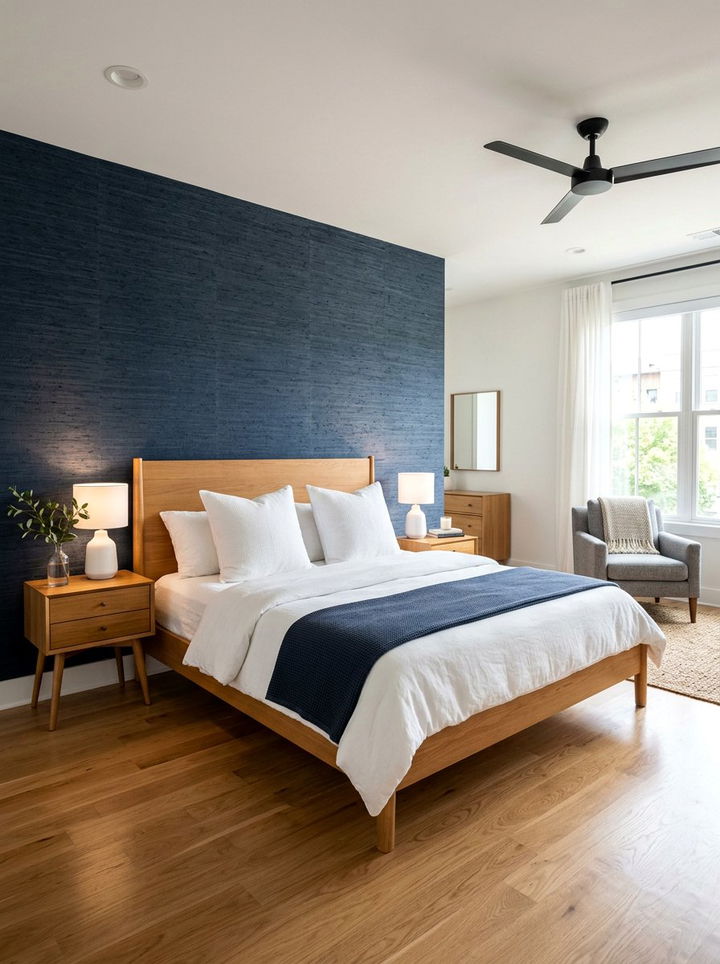 Navy Textured Wall Bedroom - 30 minimalist navy bedroom ideas