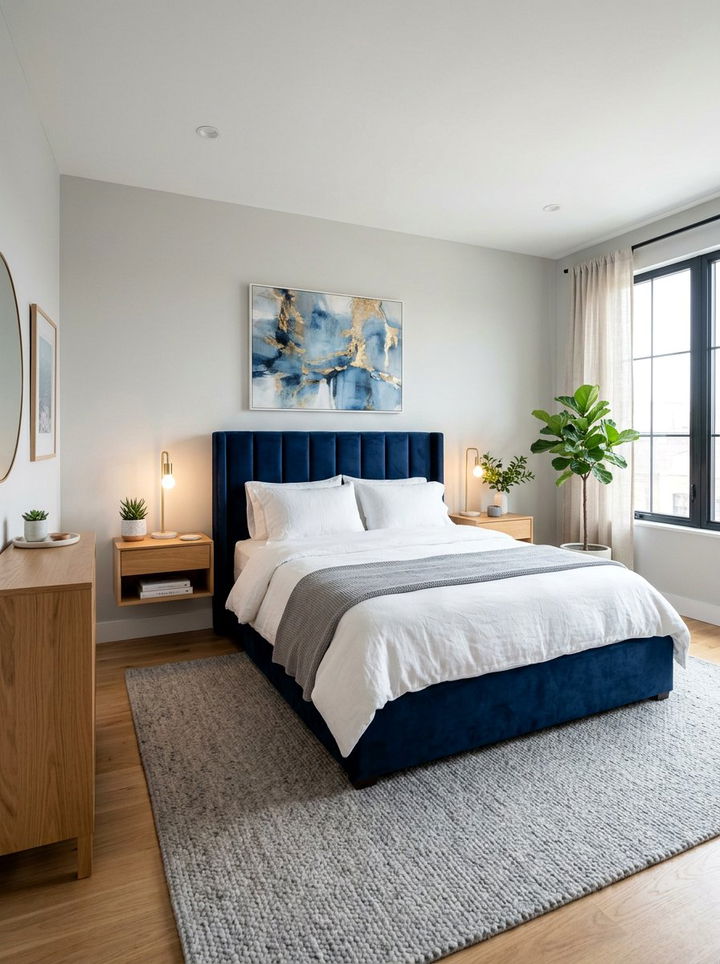 Navy Velvet Bed Bedroom - 30 minimalist navy bedroom ideas