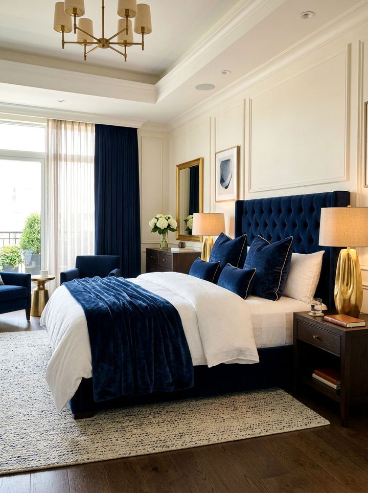 Navy Velvet Sham Bedroom - 30 bedroom pillow shams