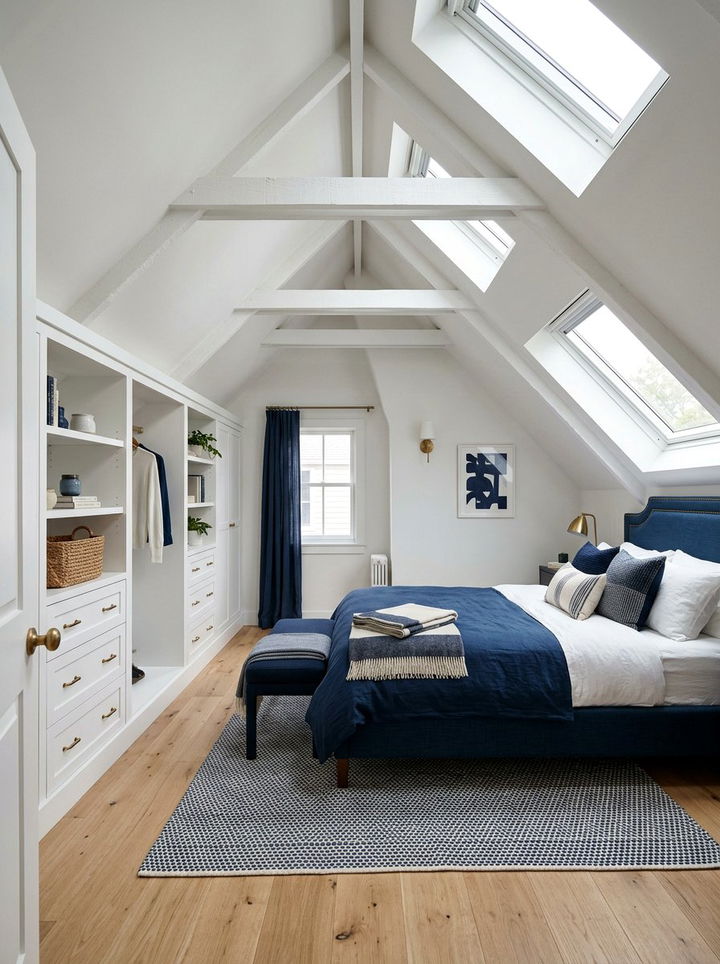Navy White Attic Bedroom - 30 navy and white bedroom ideas