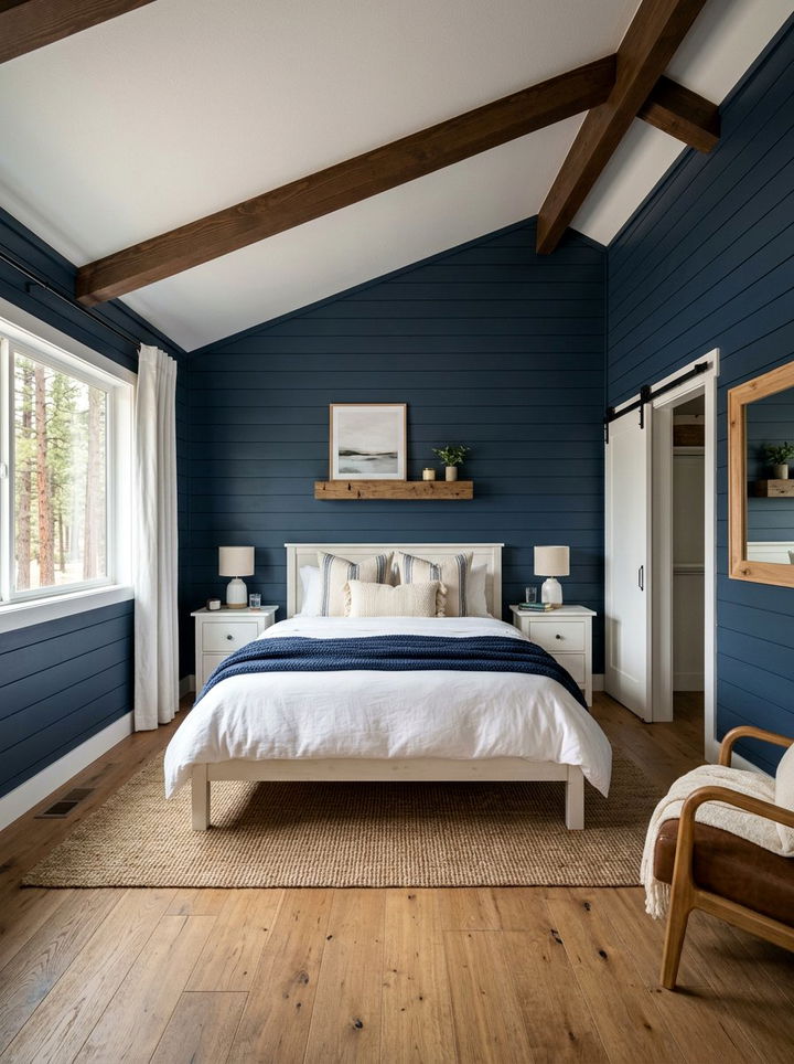 Navy White Shiplap Walls - 30 navy and white bedroom ideas