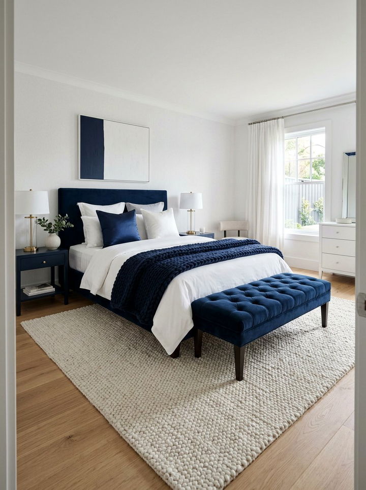 Navy White Texture Play - 30 navy and white bedroom ideas