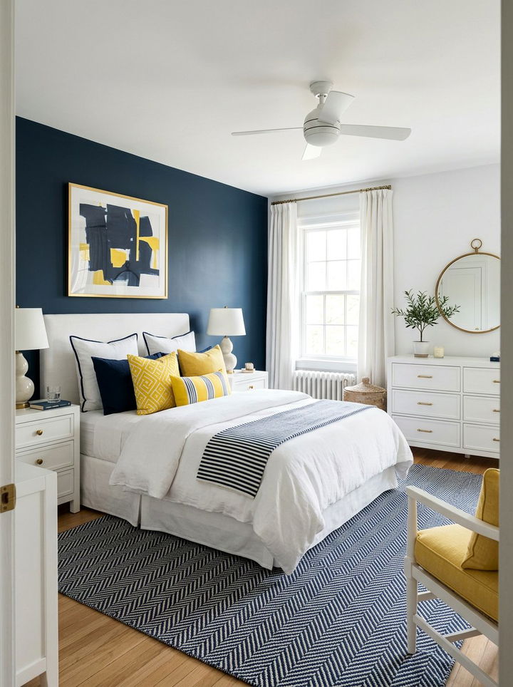 Navy Yellow And White Bedroom - 30 yellow and white bedroom ideas