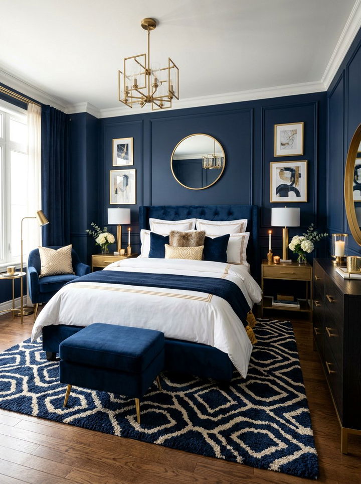 Navy and Gold Bedroom - 30 navy bedroom ideas