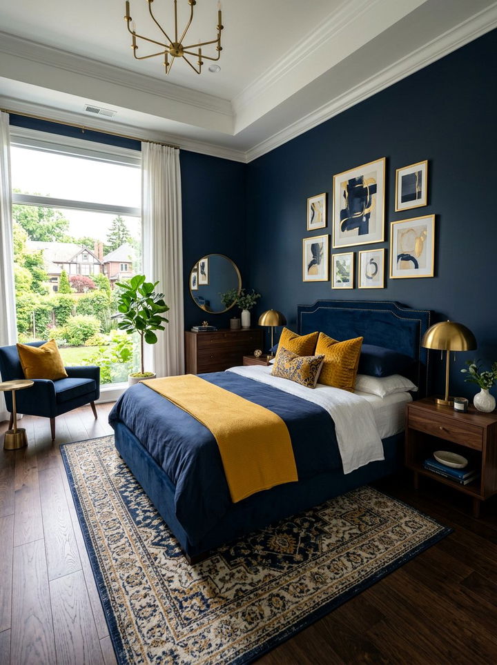 Navy and Mustard Bedroom - 30 mustard bedroom ideas