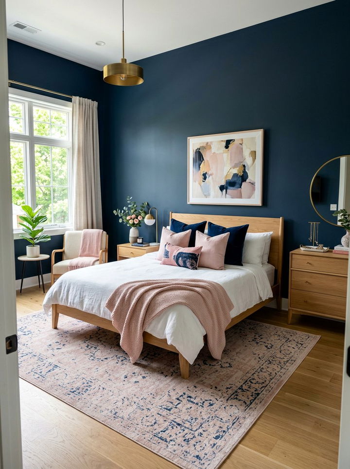 Navy and Pink Bedroom - 30 navy bedroom ideas