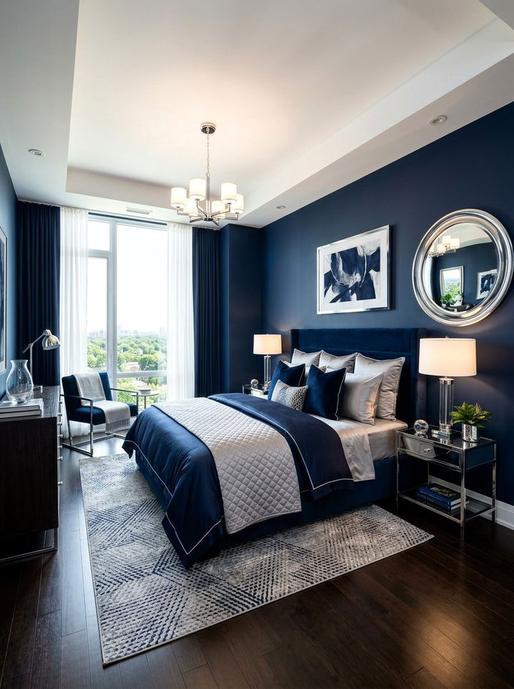 Navy and Silver Bedroom - 30 navy bedroom ideas