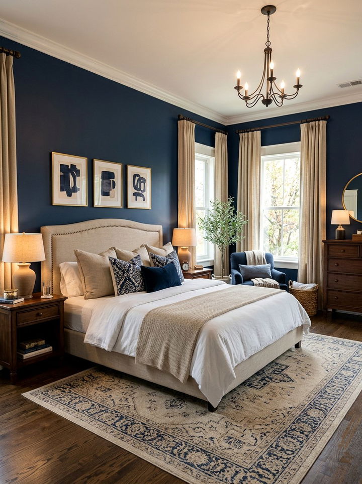 Navy and beige bedroom color palette - 30 traditional navy bedroom ideas