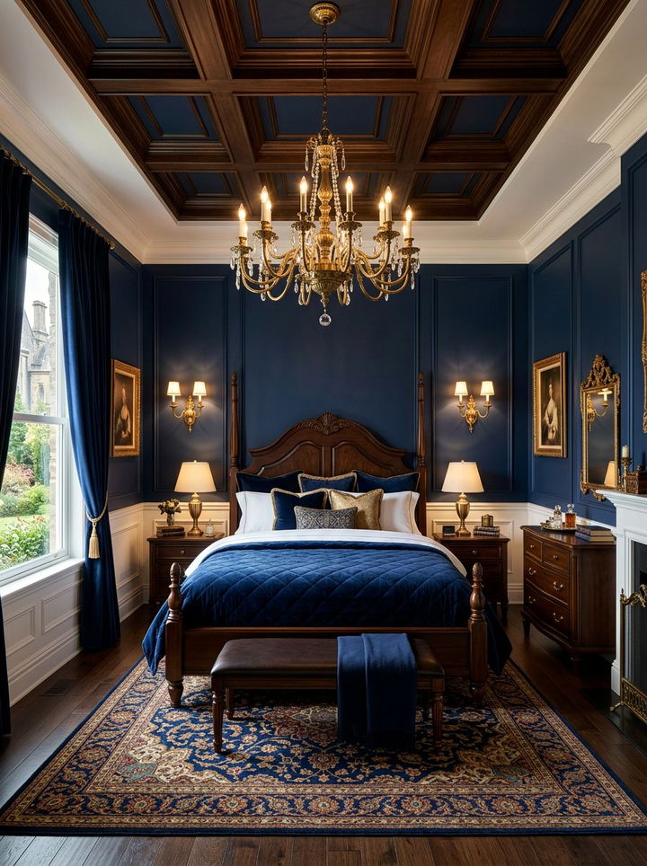 Navy and brass lighting bedroom - 30 traditional navy bedroom ideas