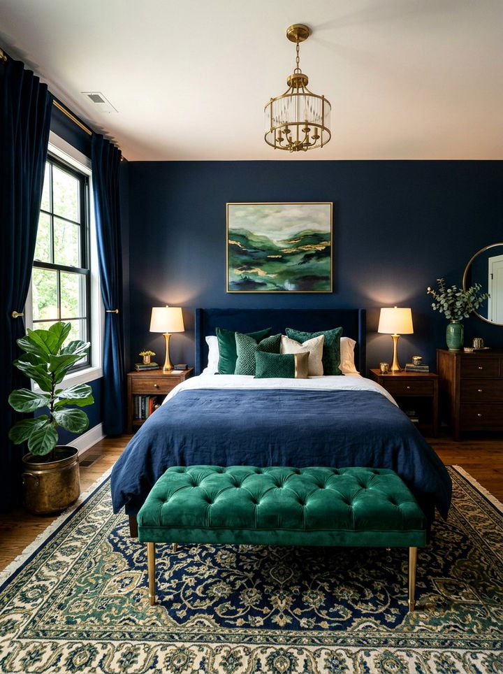 Navy and emerald green bedroom - 30 navy bedroom decor ideas