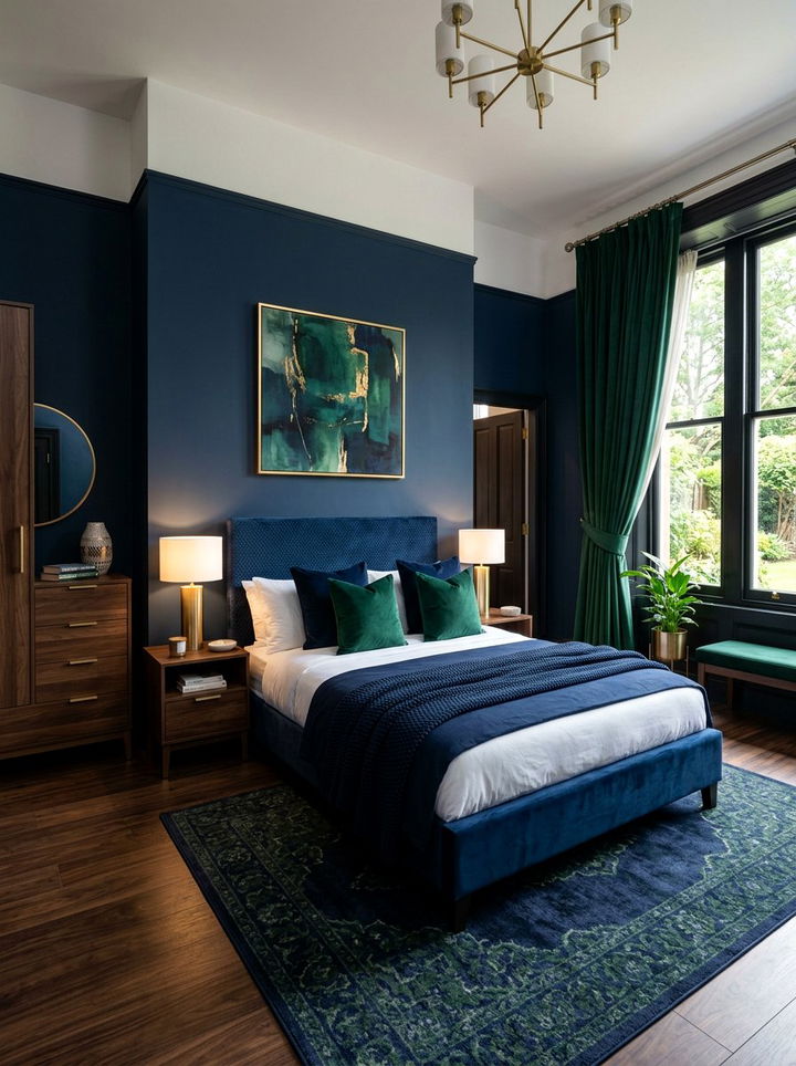 Navy and emerald green bedroom - 30 blue and green bedroom ideas