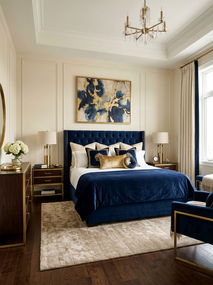 Navy and gold bedroom - 30 navy bedroom decor ideas