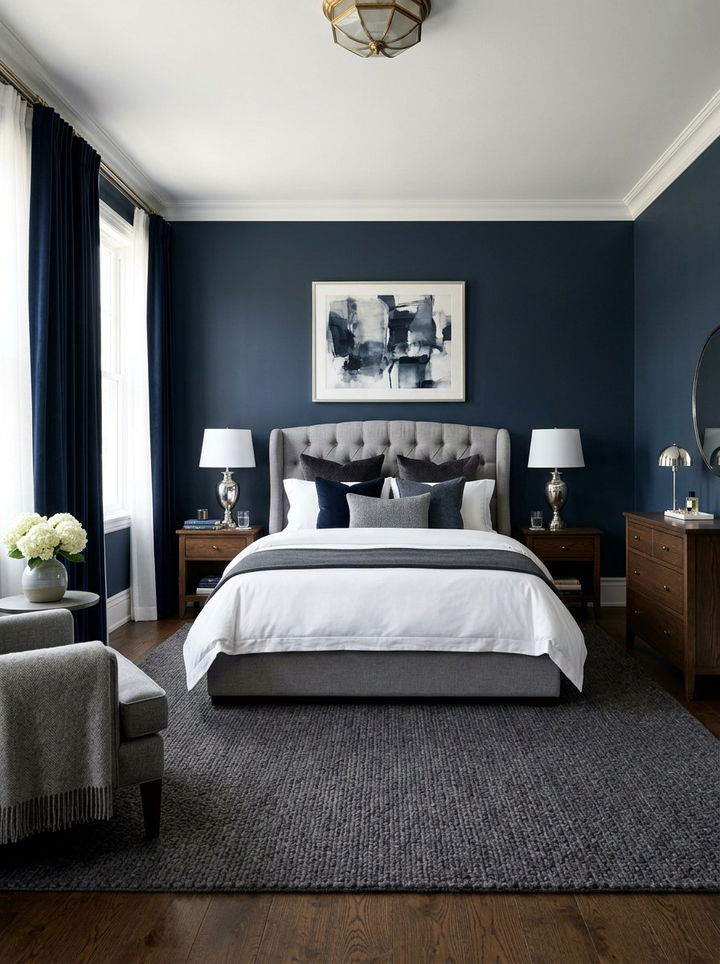 Navy and grey traditional bedroom - 30 traditional navy bedroom ideas