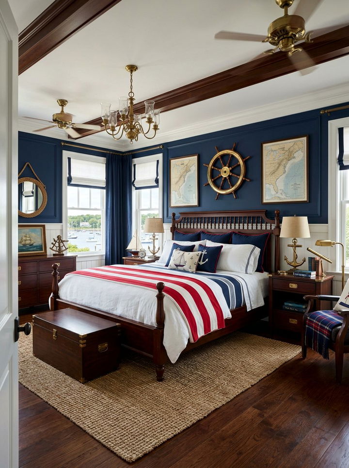 Navy and red nautical bedroom - 30 traditional navy bedroom ideas