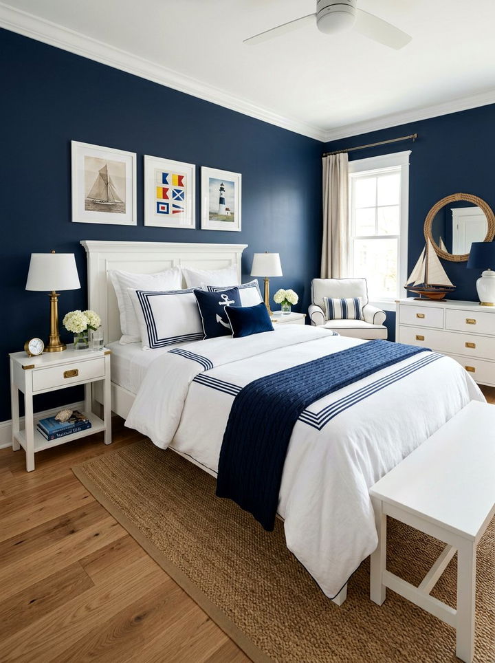Navy and white bedroom - 30 colorful bedroom ideas