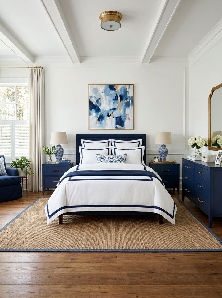 Navy and white bedroom furniture - 30 indigo and white bedroom ideas