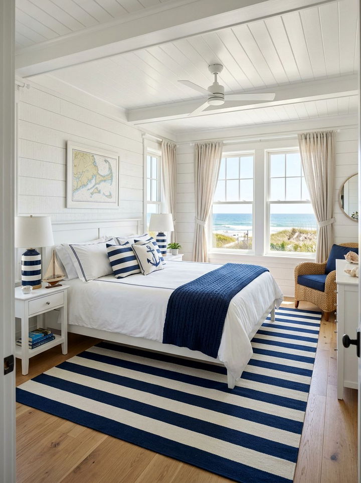 Navy and white coastal bedroom - 30 navy bedroom decor ideas