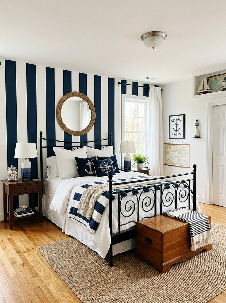 Navy and white striped bedroom - 30 traditional navy bedroom ideas