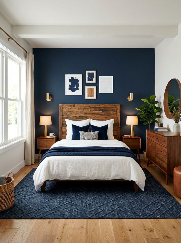 Navy and wood bedroom - 30 navy bedroom decor ideas