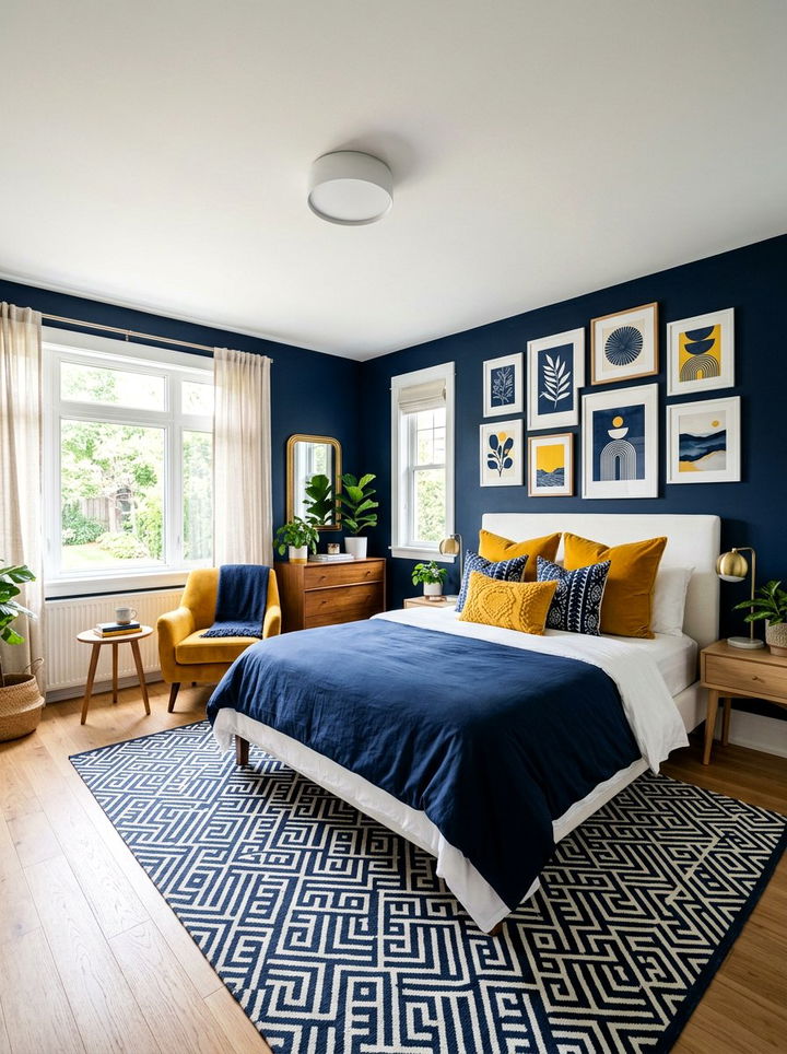 Navy and yellow bedroom - 30 navy bedroom decor ideas