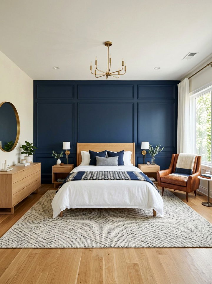 Navy blue accent wall - 30 moody bedroom ideas