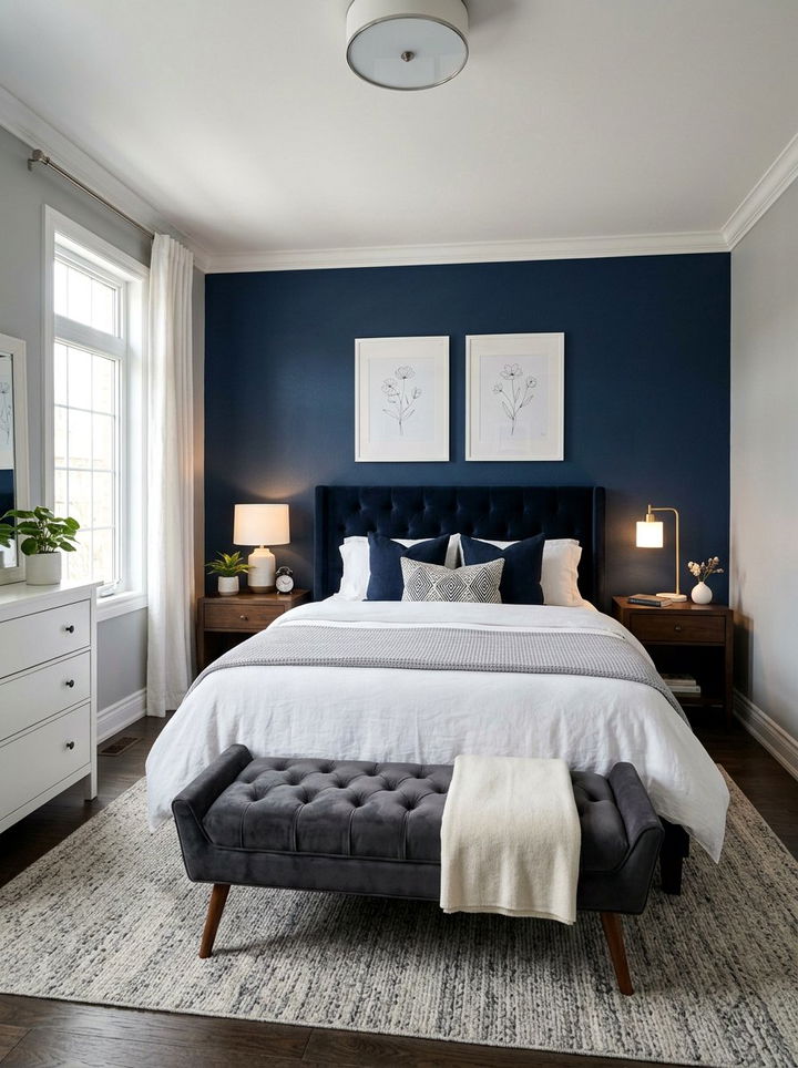 Navy blue accent wall bedroom - 30 traditional blue bedroom ideas