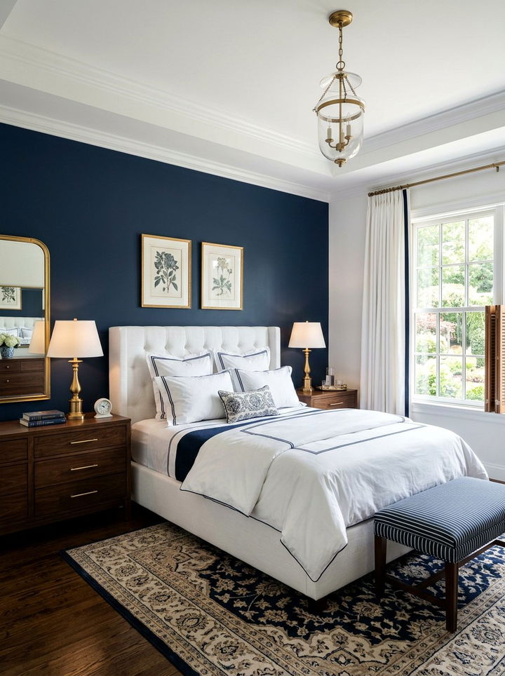 Navy blue accent wall bedroom - 30 traditional navy bedroom ideas