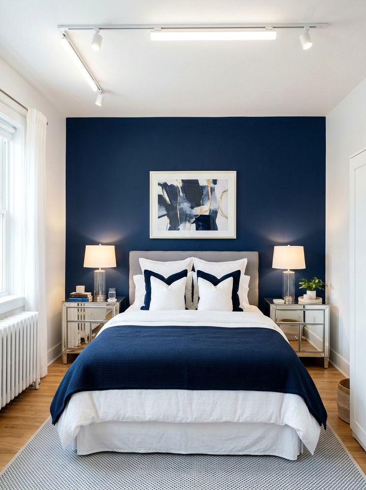 Navy blue accent wall small bedroom - 30 navy blue accent wall bedroom