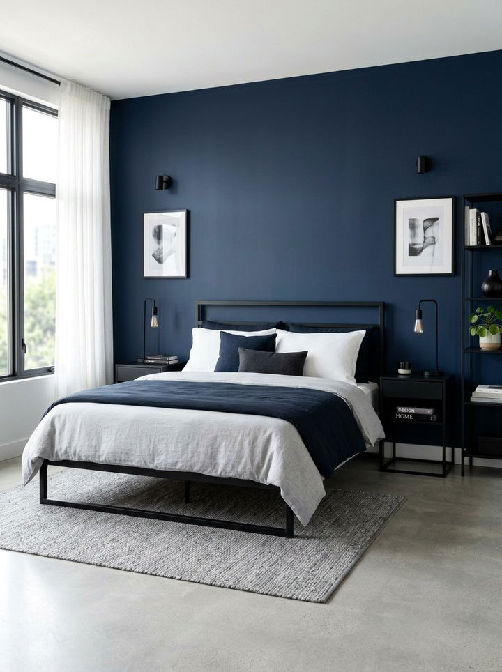 Navy blue and black bedroom furniture - 30 navy blue accent wall bedroom