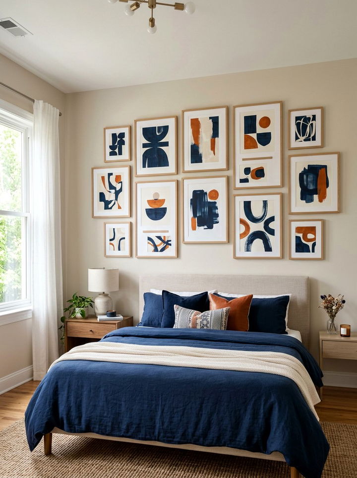 Navy blue and burnt orange art prints - 30 burnt orange and navy bedroom ideas