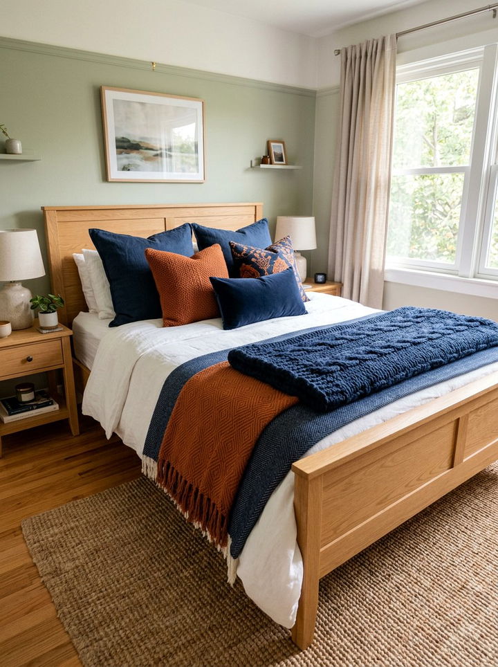 Navy blue and burnt orange throw blankets - 30 burnt orange and navy bedroom ideas
