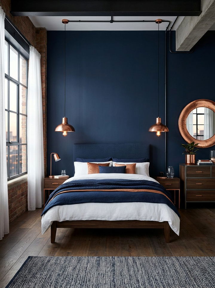 Navy blue and copper bedroom - 30 navy blue accent wall bedroom