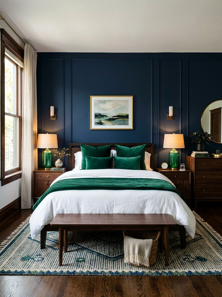 Navy blue and emerald green bedroom - 30 navy blue accent wall bedroom