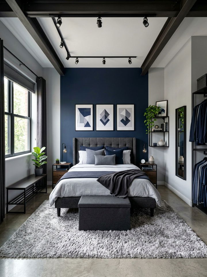 Navy blue and grey bedroom - 30 navy blue accent wall bedroom