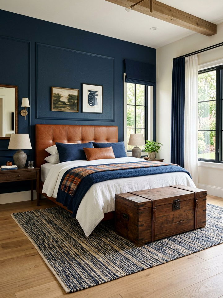 Navy blue and leather bedroom - 30 navy blue accent wall bedroom