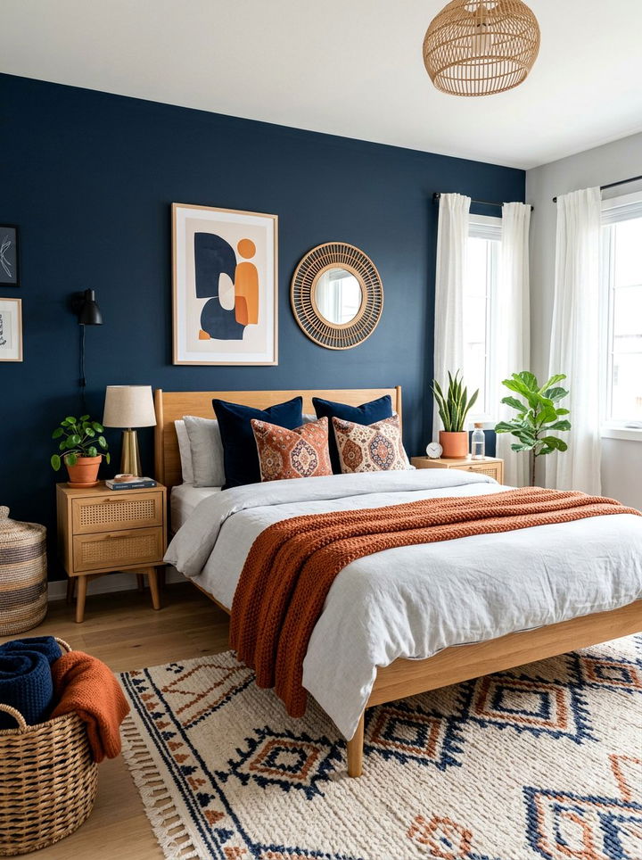 Navy blue and orange bedroom decor - 30 navy blue accent wall bedroom