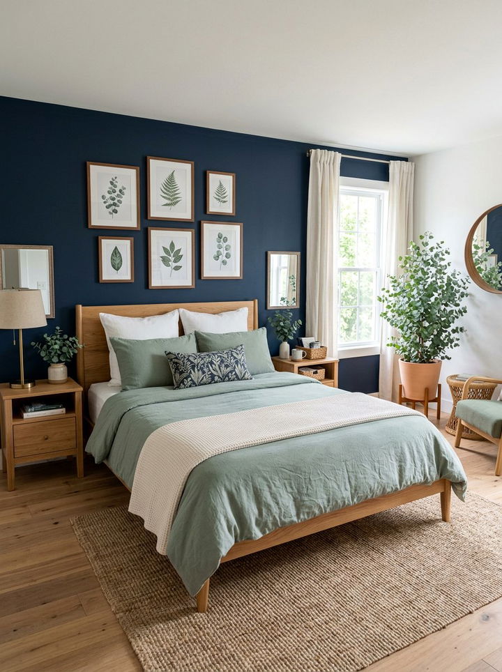 Navy blue and sage green bedroom - 30 navy blue accent wall bedroom